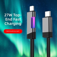 Câbles de données USB-C vers C 5A à charge rapide PD 100W PD 27W, 1m 2M, en nylon tressé, type C RGB