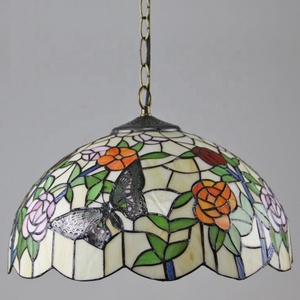 LongHuiJing Tiffany Style Butterfly Pendant Lights Stained Glass Lampshade Light 16" Shade Handcrafted Lamp - Product Image 2