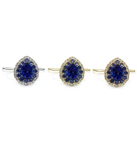 Bijoux fins brillants de haute qualité en or blanc massif 18 carats avec diamant véritable et saphir bleu naturel, classiques pour mariage et fiançailles - Product Image 4