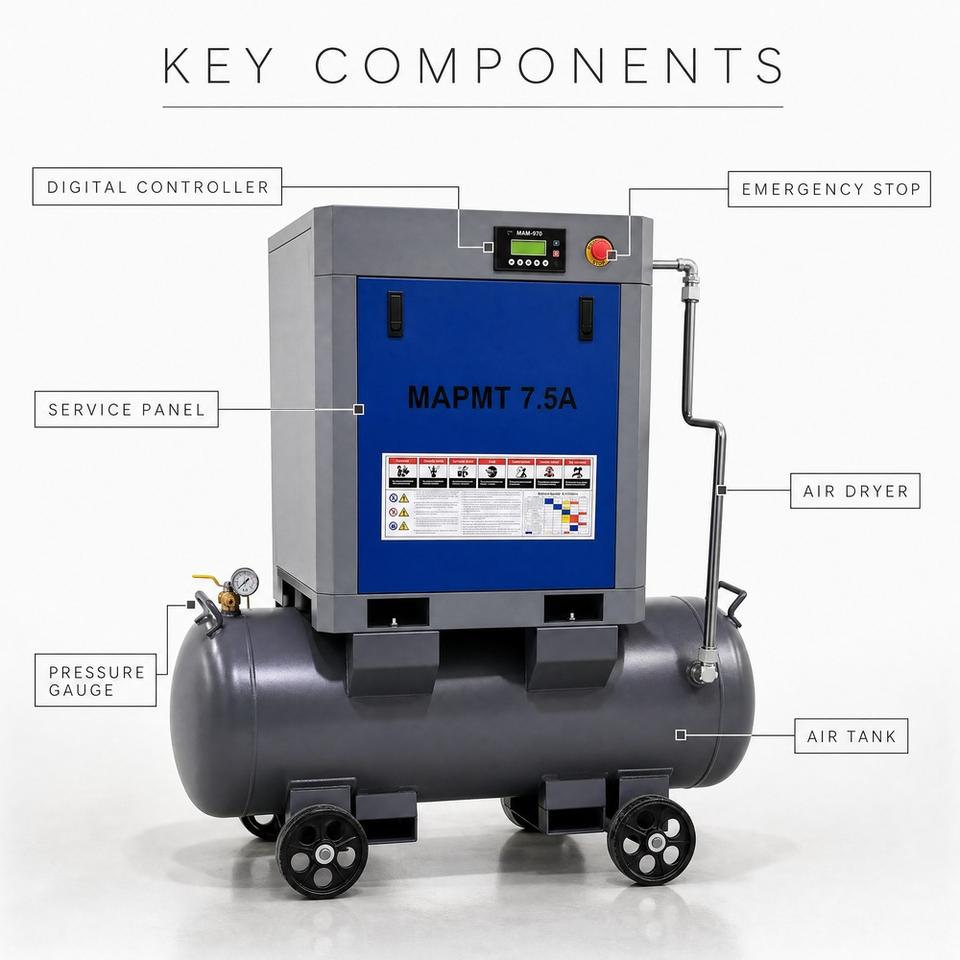 Factory Direct Portable Screw Air Compressor 5.5kW with Horizontal Air ...