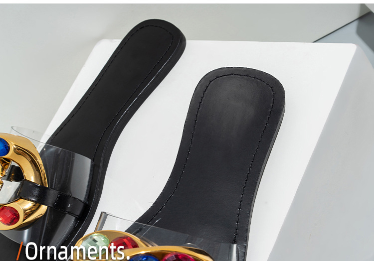 Candy Color Rhinestone Flat Women's flip-flops Fashion Metal Buckle Transparent Slipper Sandals