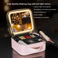 Trousse de toilette rose imperméable grande capacité avec miroir LED pour femmes