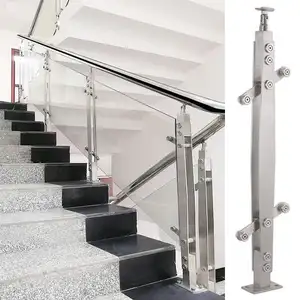 High Quality Double Flat Steel Glass Railing Balustrade Stainless Steel 304 Indoor Stair Handrail Post