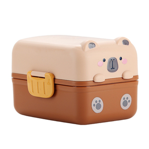 Fiambrera de 2 capas para niños, contenedor de comida para niños escolares con tenedor y cuchara, diseño de oso de dibujos animados, fiambrera Bento para niños, 375ml + 800ml - Product Image 1