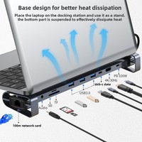 Station d'accueil USB-C 10 en 1 pour ordinateur portable, support de tablette 4K pour PD 100W, support universel pour ordinateur, support métallique pour MacBook