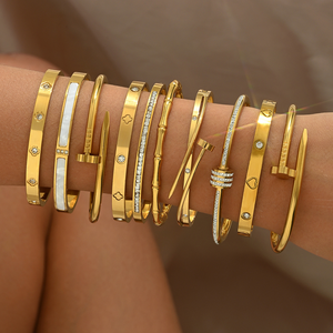 Bracciali in Acciaio Inossidabile Placcati <span class=keywords><strong>Oro</strong></span> 18K con Diamanti, Gioielli alla <span class=keywords><strong>Moda</strong></span> Antiossidanti per Donne e Ragazze - Product Image 1
