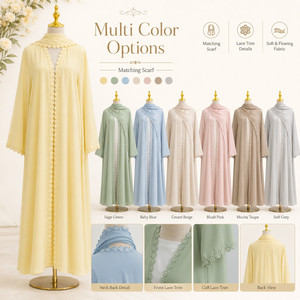 Custom Logo 2026 Nida Floral Lace Open <strong>Abaya</strong> Set with Hijab Elegant Muslim Cardigan Women Islamic Clothing OEM Factory - Product Image 3