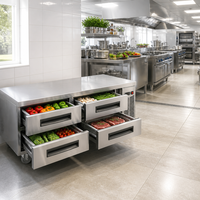 Table de préparation réfrigérée professionnelle à 4 tiroirs, réfrigérateur sous comptoir, plan de travail sur roulettes pour cuisine de restaurant