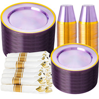 Articles de fête PS Premium en gros : Assiettes rondes à bord doré, fourchettes, cuillères, gobelets, serviettes en plastique, couleur personnalisée pour la décoration d'événements