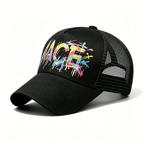 Gorra Trucker Graffiti ACE Negra de Lona con Malla Trasera, Estampado Colorido, Estilo Urbano, Deportiva, Ajustable, Unisex - Product Image 3