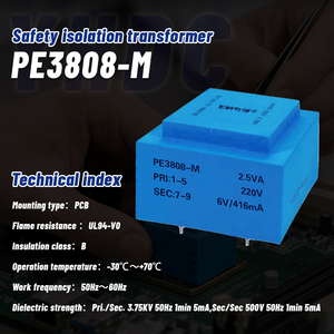 Transformateur à montage sur circuit imprimé scellé à l'époxy YHDC PE3808-M 2,5 VA 110/220/230/380 V CA Isolation de classe B UL94-V0 Faible bruit CE/RoHS - Product Image 2