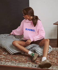 <b>Pink</b> Women's Oversized <b>Sweatshirt</b> With Running Print Button Up Collar Long Sleeve Casual Autumn Wear - Product Image 2