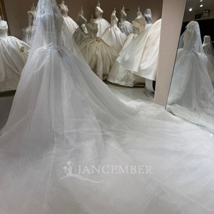 Dw0233 Romantic Off Shoulder Heavy Crystal Corset Shimmer Tulle Lace Applique Ball Gown <b>Wedding</b> Dress Jancember - Product Image 5
