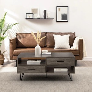 Oem sinh thái thân thiện 2-ngăn kéo Bàn cà phê tối giản MDF đen kim loại kẹp tóc chân mở cubby lưu trữ hiện đại - Product Image 3