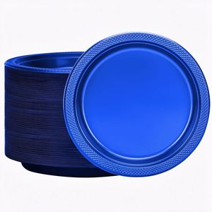 Assiettes jetables rondes en plastique bleu solide de 9 pouces, lot de 50, pour mariages, barbecues, anniversaires et desserts - Product Image 1