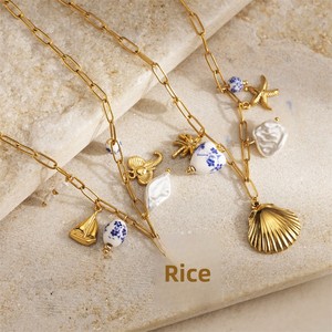 Nuova Serie Marina Creativa <span class=keywords><strong>Tina</strong></span>: Set Collana e Bracciale da Donna in Acciaio Inox con Motivo in Ceramica, Albero di Cocco, Perla e Conchiglia - Product Image 2