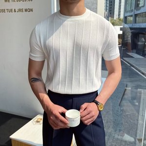 Nouveau <span class=keywords><strong>T</strong></span>-<span class=keywords><strong>Shirt</strong></span> d'É<span class=keywords><strong>t</strong></span>é 2025 pour <span class=keywords><strong>Homme</strong></span>, Style Coréen Tendance, <span class=keywords><strong>Coupe</strong></span> Slim, à Manches Courtes avec Col Tricoté, Chemise Décontractée Yuppie - Product Image 6