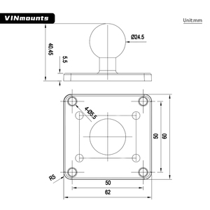 VINmounts Base carrée en aluminium de 1 pouce avec boule en caoutchouc pour support de tablette <span class=keywords><strong>Garmin</strong></span> Zumo/<span class=keywords><strong>TomTom</strong></span> - Product Image 2