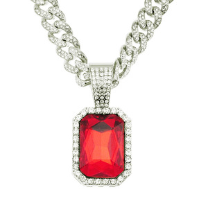 Gold Color Hip Hop Cuban Link <b>Necklace</b> with Square Red <b>Ruby</b> Crystal Pendant | Iced Out Trendy Rapper Style Jewelry for Men - Product Image 4