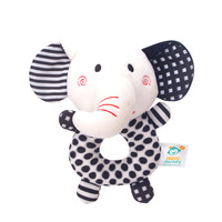 Jouet en peluche douce pour nouveau-né, clochettes à main, jouets pour bébé avec clochettes sonores, motifs renard et éléphant noir et blanc