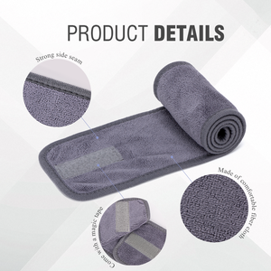 Bandeau en microfibre gris longue de 64*10 cm, antidérapant, lavable, pour le maquillage, le lavage du visage, le traitement facial, le sport, s'adapte au bandeau - Product Image 4
