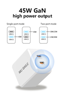NIUBAILE Chargeur rapide GaN 45W PD3.0/QC2.0/FCP 2x ports Type-C Emballage écologique pliable ignifuge
