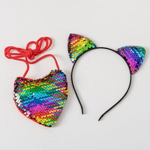 बिल्ली कान बच्चों के हेडबैंड कार्टून अनुक्रमों को मीठे राजकुमारी छोटे परिवर्तन बैग दिल बैग सेट - Product Image 2