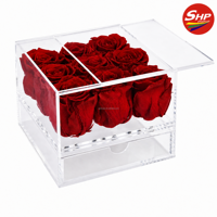 Boîte à roses en acrylique SHP avec tiroir à bijoux, présentoir transparent à 9 compartiments, rangement cadeau, vente en gros de bracelets