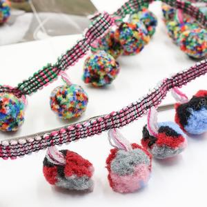 Suministros del fabricante, cinta de bola de lana con borlas de colores mezclados, Ropa Étnica, accesorios de decoración hechos a mano para el hogar, Color colorido - Product Image 6