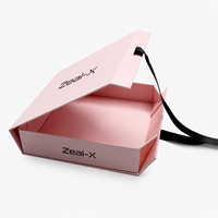Boîte cadeau pliable magnétique rose de luxe avec logo personnalisé, ruban noir et nœud, boîte rigide en papier pour vêtements et lingerie
