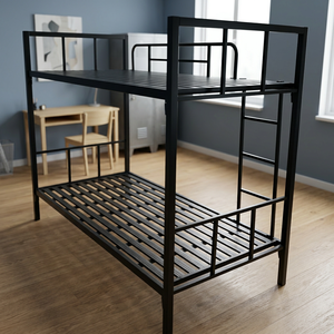 Cama litera cuadrada de acero negra estilo industrial, cama alta con somier duradero, pilares de acero rígidos, disponible para el hogar y almacén, individual - Product Image 2