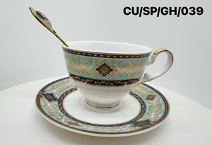 ชุดถ้วยกาแฟและชาพร้อมจานรองและช้อนลายพระราชวังยุโรป ขอบทอง/หูจับสีทอง สร้างสรรค์ความหรูหราด้วยเซรามิกเนื้อกระดูกอย่างดี - Product Image 2