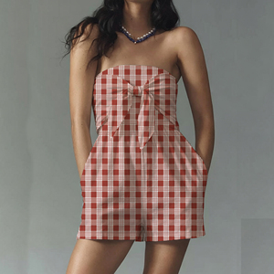 <span class=keywords><strong>Tuta</strong></span> Corta da Donna Hawaiana Personalizzata Senza Maniche e Senza Spalline con Stampa a Quadri, Bestseller all'Ingrosso - Product Image 1