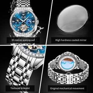 Montre automatique pour homme OLEVS 6712, luxe, squelette, double calendrier, phase de lune, étanche, lunette sertie de diamants, montres mécaniques pour hommes - Product Image 3
