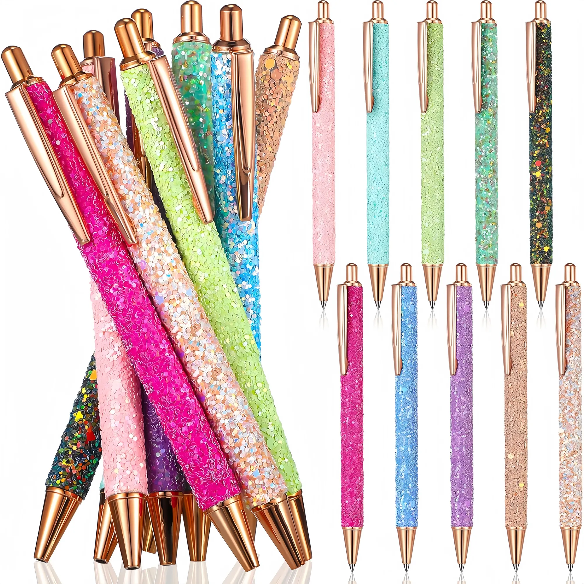 Sparkly Metal Pens Retractable Bling Sequins Pens for Women Supplies for Birthday Wedding Office School Home Multicolor