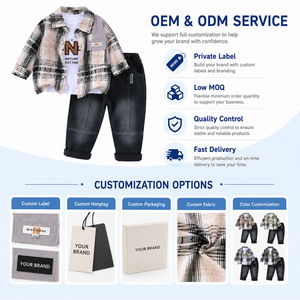 Conjunto de 3 Piezas para Niños: Camisa a Cuadros, Camiseta y Pantalones de Mezclilla, Atuendo Casual Infantil, Camisa de Manga Larga a Cuadros, Traje de Jeans, OEM, ODM, Venta al Por Mayor - Product Image 4