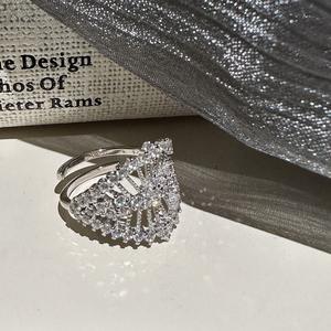 Bague en argent pur S925, dentelle, luxe, vintage français, sculptée, ouverte, simple, tendance, réglable, incrustation en forme de chiffre - Product Image 5