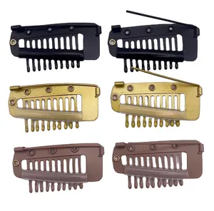 Boa Qualidade Aço Inoxidável 3.6cm 10 dentes chunni Clipes Para Extensão Do Cabelo Perucas Ouro forte chunni snap clips com pino de segurança