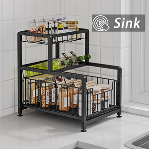 3-Tier Height Adjustable Thickened Metal Pull Out Cabinet Shelf Slide Out <b>Under</b> Sink Organizer 3 Tier Spice Storage Drawer Rack - Product Image 4