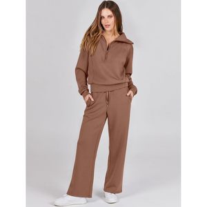 Ensembles 2 pièces pour femmes : Sweat-shirt demi-zip et pantalon large décontracté, respirant, toutes saisons - Product Image 2