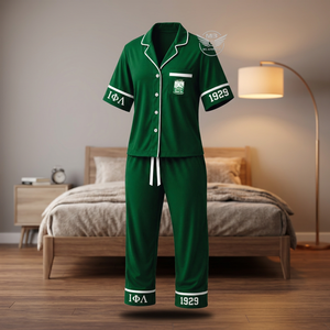 Ensemble de pyjama décontracté personnalisé Iota Phi Lambda Sorority, coupe ample, logo brodé, boutons tissés, toutes saisons - Product Image 3