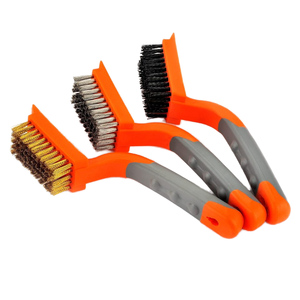 3 pezzi Set di spazzole metalliche in gomma arancione + arancione grigio impugnatura con impugnatura curva pulizia spazzole in setola antiruggine pennelli per sporco usati - Product Image 1