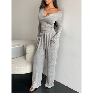 ชุดเซ็ต 2 ชิ้น แฟชั่นผู้หญิง แขนยาว ทรงเข้ารูป สีพื้น เรียบง่าย ติดกระดุม สำหรับฤดูใบไม้ผลิ - Product Image 1