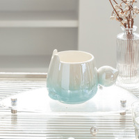 Mug keramik kelinci pearlescent gradasi, mug keramik lucu 14oz, mug kopi keramik grosir