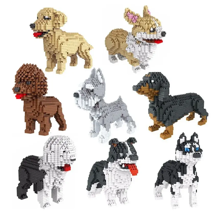 ประกอบมินิบล็อกของเล่นสัตว์ Corgi สุนัขสุนัขมังกรเมจิกเพชรอิฐ Schnauzer เด็กของขวัญสาวคริสต์มาสปัจจุบัน Pet Shop