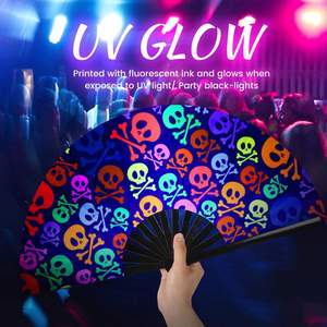 Abanico Plegable Grande de Bambú con Diseño de Huesos Cruzados y Brillo UV, con Bolsa de Terciopelo para Guardar, Ideal para Fiestas y Festivales - Product Image 3
