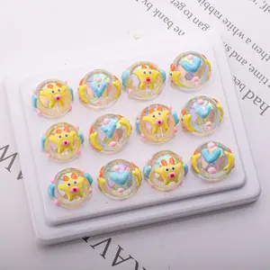 Colored Hand-painted Straight Hole Round Bead For Jewelry Making Acrylic Loose Bead Girl DIY Bracelet Bead Accessories