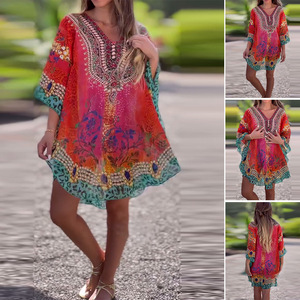 เดรสแฟชั่นผู้หญิงทรงหลวมพิมพ์ลายสไตล์ชาติพันธุ์คอวีแบบใหม่ - Product Image 2