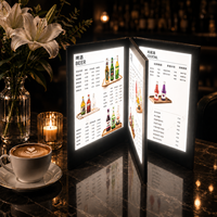 LiqVis Sleek, porte-menu pliable à 3 pages, alimenté par batterie, en PU, avec éclairage LED, capacité A4/A5, pour restaurants et bars