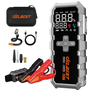 Démarreur de <span class=keywords><strong>batterie</strong></span> 2500A + Pompe à pneus intelligente avec écran LED, pinces robustes et conception portable pour le sauvetage routier - Product Image 1
